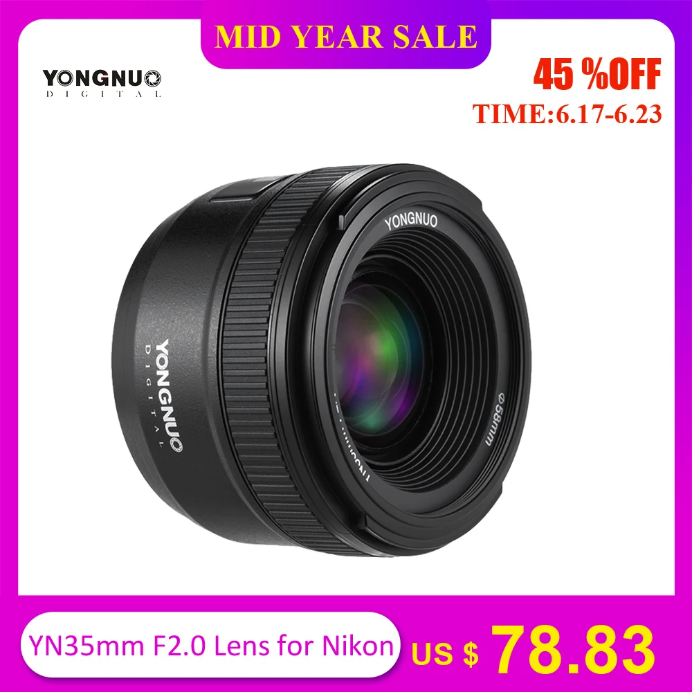 YONGNUO YN35mm F2 Lens Camera Lens for Nikon Canon EOS YN35mm Lenses AF MF Wide Angle Lens for