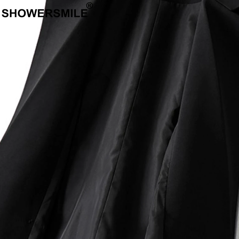 SHOWERSMILE Long Womens Vest Black Double Breasted Waistcoat Female Solid OL Spring Autumn Designer Fashion Sleeveless Jackets