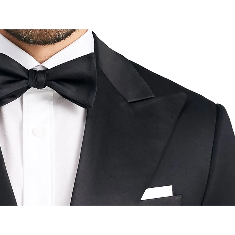 Shenrun Tailor-Made Suits For Men 2 Pieces Wool Tailored Suit Black Satin Peak Lapel Custom-Made Suit Men Tuxedo Supplier