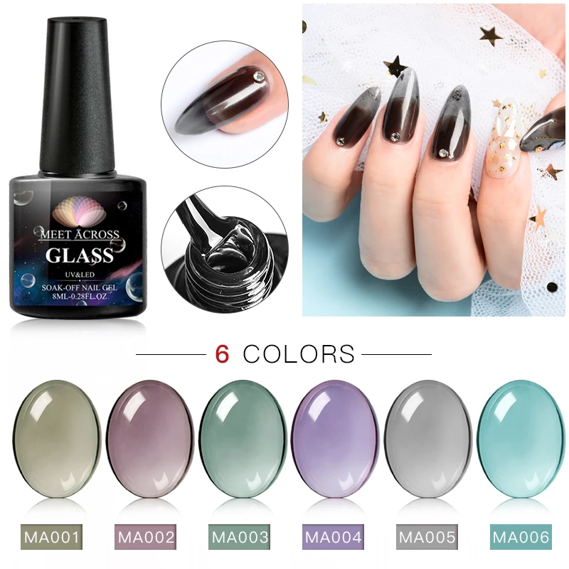 

MEET ACROSS Jelly Glass Gel Nail Polish 8ml UV LED Gel Varnish Summer Translucent Color Nail Gel Soak off Gel Polish Nail Art