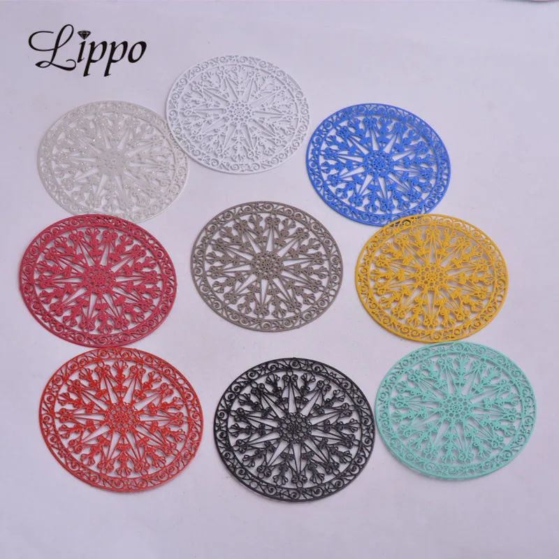 

30pcs AB3051 43mm Coloful Big Round Filigree Charm Connector Pendants Connectors