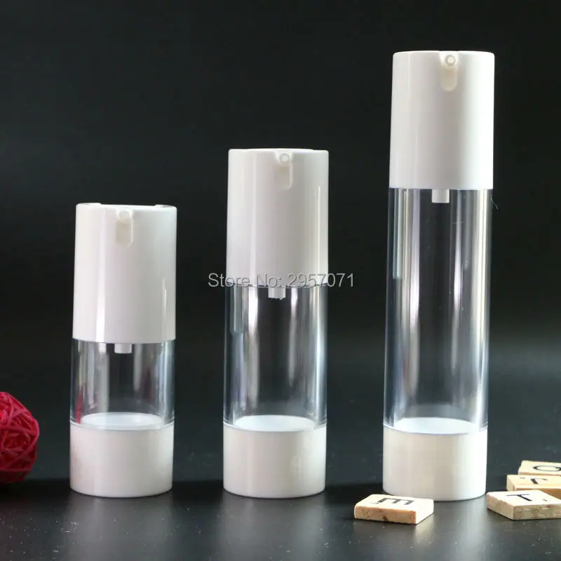 30ml 50ml White Transparent Plastic Airless Vacuum Pump Travel Bottles Empty Cosmetic Containers