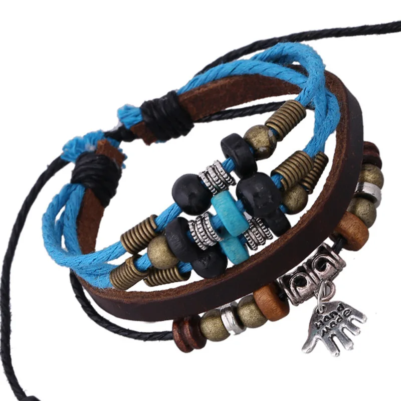 

Bracelet new men and women common small palm alloy pendant beaded bracelet bohemian temperament accessories leather bracelet