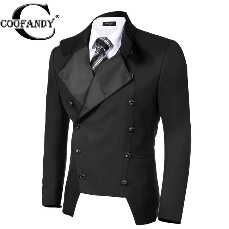 Coofandy Suits & Blazer Outwear Stand Neck Business Double Breasted