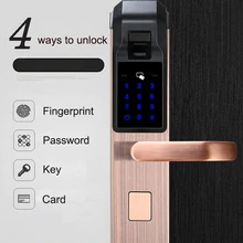 قفل باب ببصمة الإصبع الذكية/كلمة المرور/مفتاح/بطاقة IC/4 في 1 أقفال إلكترونية ذكية للمنزل مكتب شقة الفندق
