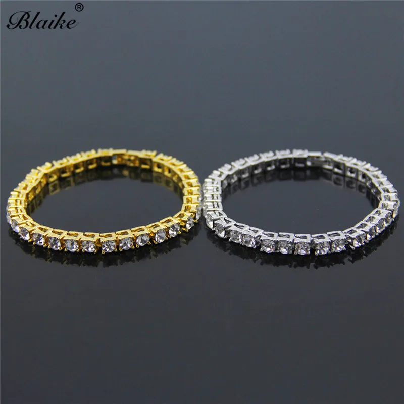 Blaike 18KT الذهب/الفضة/أسود الذهب تشيكوسلوفاكيا مثلج خارج الزركون سوار للتنس ل الهيب هوب النساء الرجال صف واحد حجر الراين مجوهرات هدايا