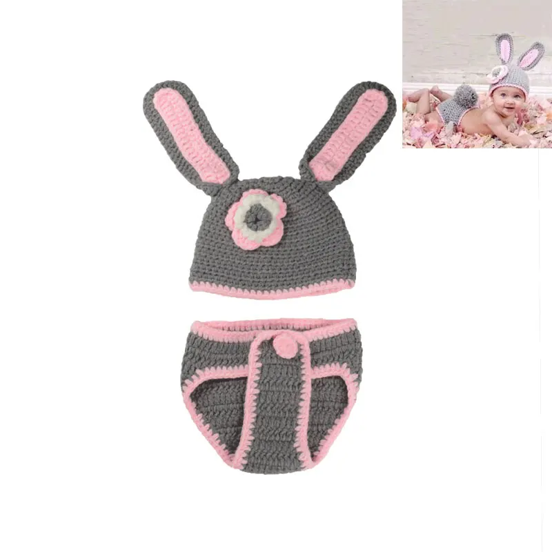 Gray rabbit Реквизит для фотосессии новорожденных девочек и мальчиков, штаны с изображением животных комплект вязаной шапки, милый детский костюм ручной работы Одежда с принтом стрельбы для фотосессии - Цвет: Gray rabbit