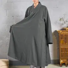 Унисекс весна и осень расширяется буддийская медитация платье форма для боевых искусств Костюмы Пальто монахи одежда дзен Кунг Фу халат серый