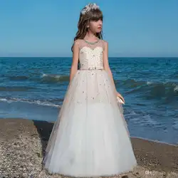 2019 платье с цветочным узором для девочек es Weddin Воротник Sheer Jewel рукава-крылышки бальное платье для девочек длиной до пола платье с цветочным