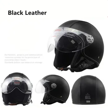 

HOT SELL PU Leather Helmets 3/4 Motorcycle Chopper Bike helmet vintage motorcycle helmet with goggle mask