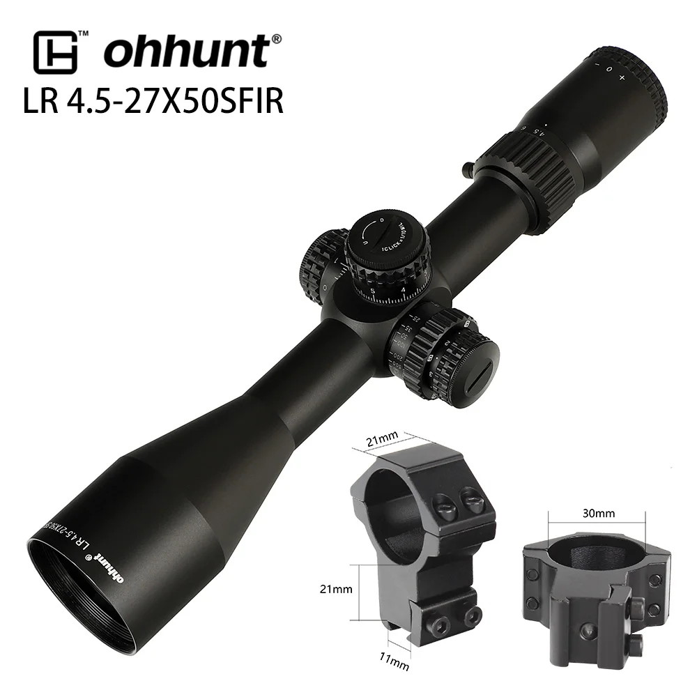 Ohhunt LR 4,5-27x50 SFIR охотничий прицел Mil Dot стекло травленая сетка Красное освещение боковая параллакса башенки Блокировка сброса прицел - Цвет: High Dovetail Rings