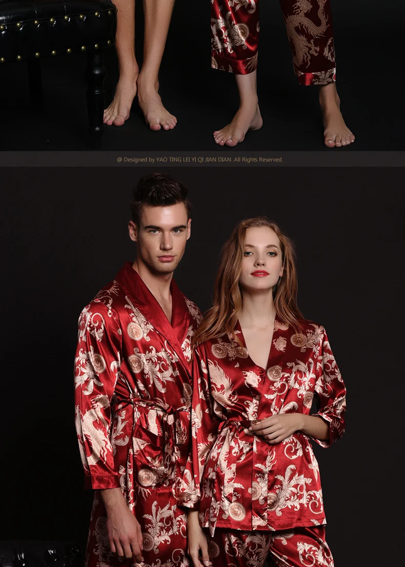 Весна и осень Мужская Лед Шелковая пижама женская шелковая ночная рубашка красная свадебная одежда для пар домашняя одежда для влюбленных