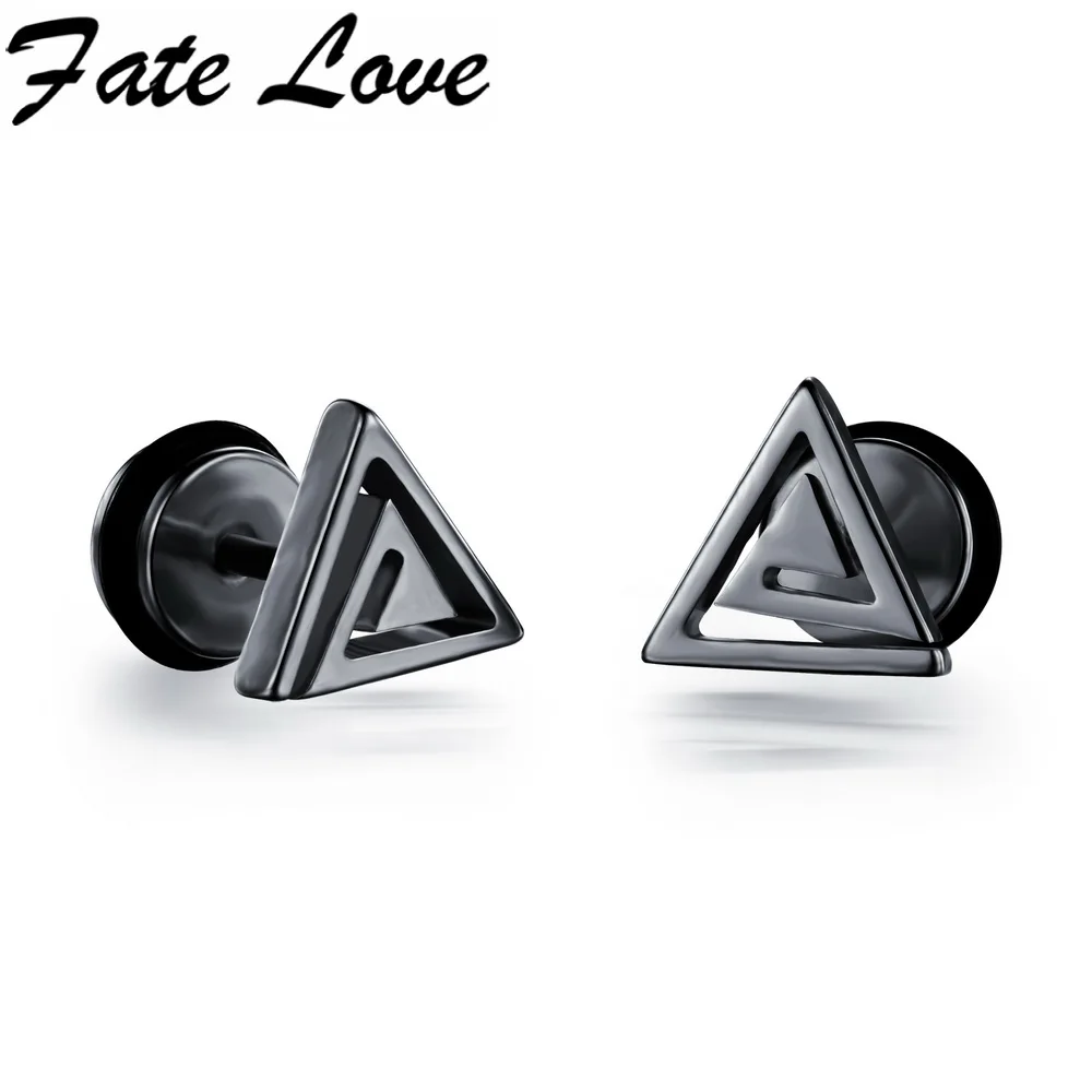 

Fate Love Casual Stainless Steel Triangle Design Stud Earrings Black/White/Gold Colors Man Fashion Jewelry Male Earrings FL300
