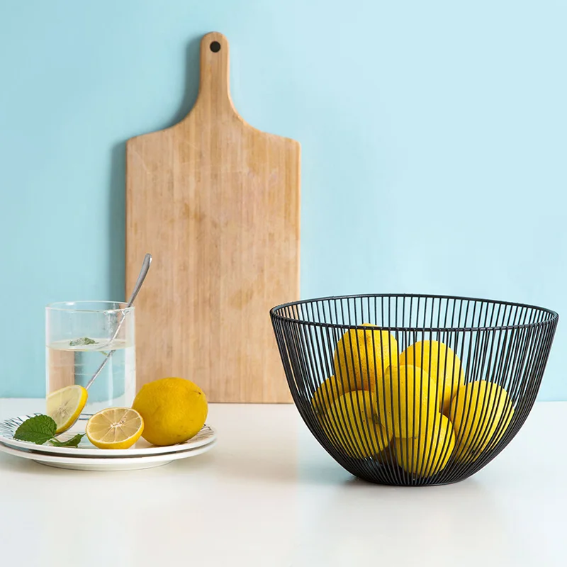 Home Storage Basket Fruit Basket Wrought Iron Hollow Desktop Snack Round Baskets Living Room Organizer Kitchen DecorationB1