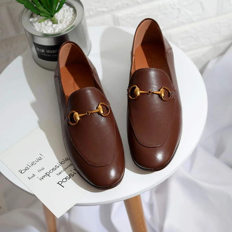 

New Womens Real Leather Slip On metal Loafers Casual Shoes Slippers Stylish A180