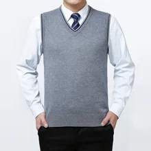 Мужской свитер без рукавов с v-образным вырезом тонкий прилегающий вязаный жилет для мужчин s осень зима Модная брендовая одежда мужские кашемировые пуловеры