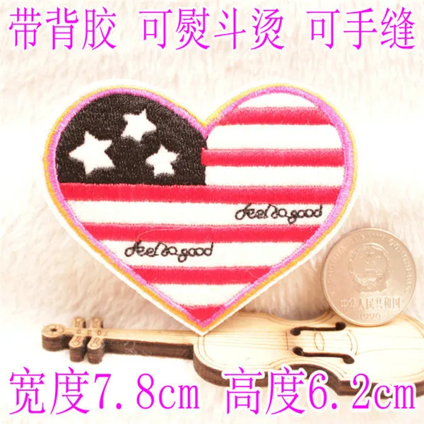 London Stars Stipes USA 1 in Round Heart Shapes Iron On Cloth Patches - 2