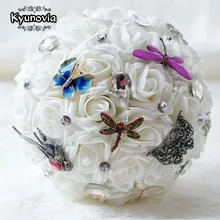 Kyunovia Ретро стиль пирсинг для пупка Броши букет Свадебный букет Стразы Розовые розы Свадебные цветы FE32