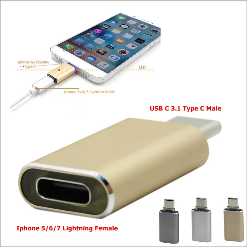 

2pcs/lot CableDeconn Lightning 8P Female To USB 3.1 C Male whit LED Charge Adapter