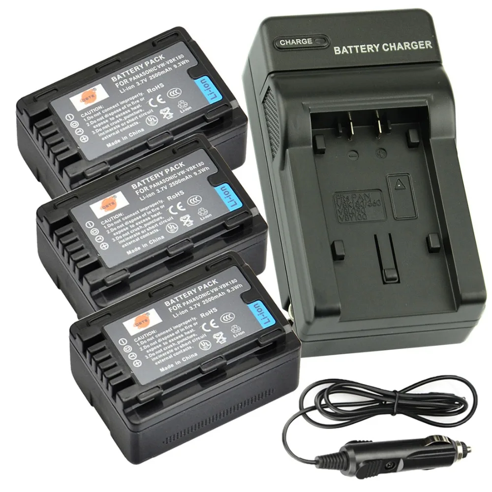 DSTE 3PCS VW VBK180 Rechargeable Battery + Travel and Car Charger for