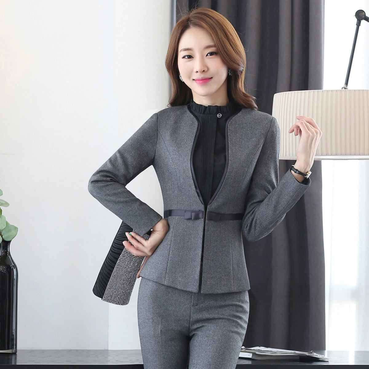 

Professional suite autumn / winter fashion women collar long-sleeved overallspants suit (jacket / shirt / skirt / pants)