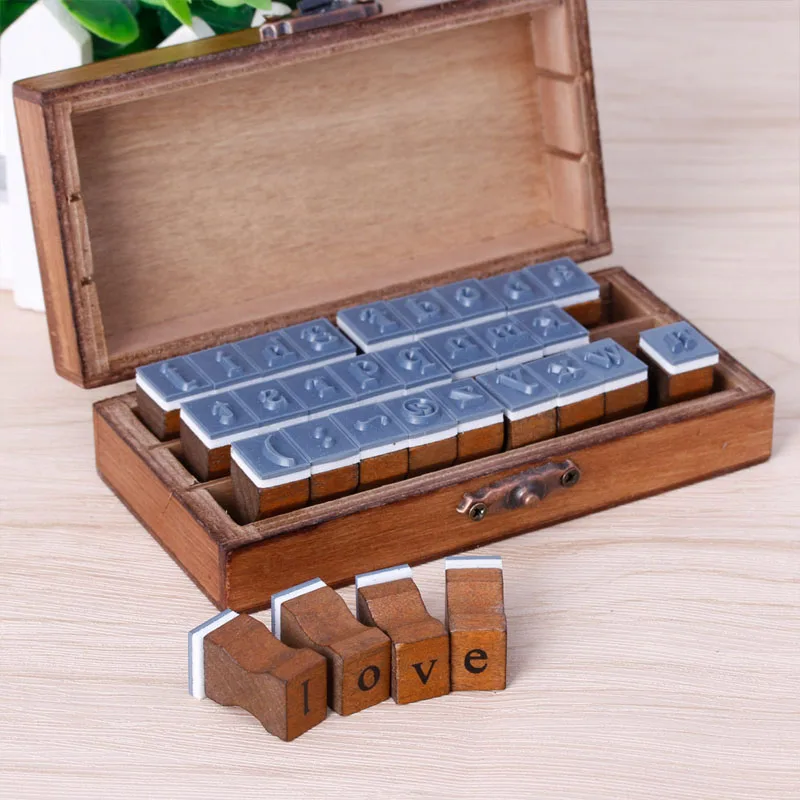 

2019 New 30pcs Retro Alphabet Letter Wooden Rubber Stamp Set Craft