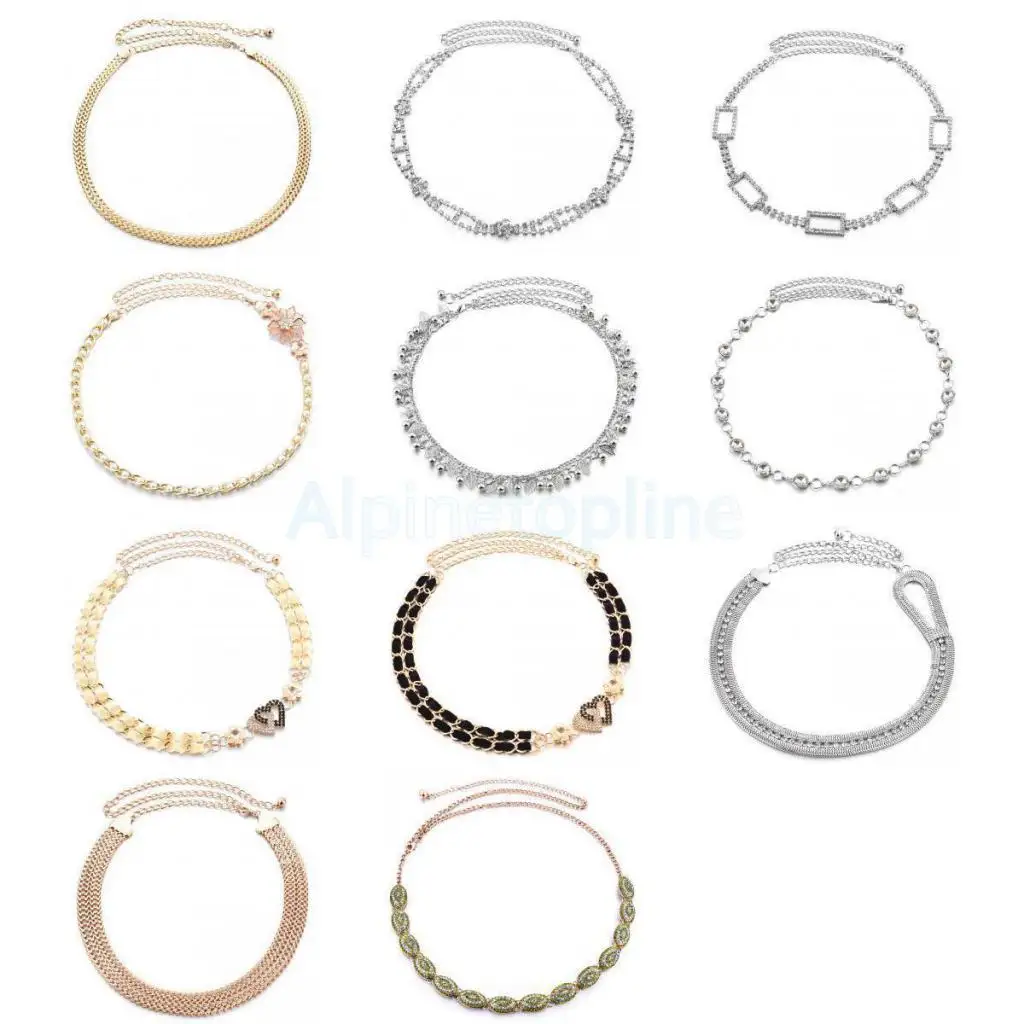 Women Gold Hollowed-out Hip Belt Full Metal Body Waist Chain Belt Special Hollowed-out W-shaped Design for Cocktail Dresses