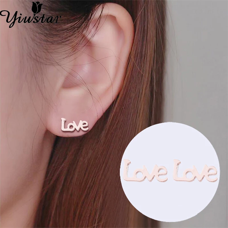 Yiustar New Arrival Romantic Earings for Girls Kids 304 Stainless Steel Stud Earrings Cute Tiny Love Earrings Jewelry Kids Gifts