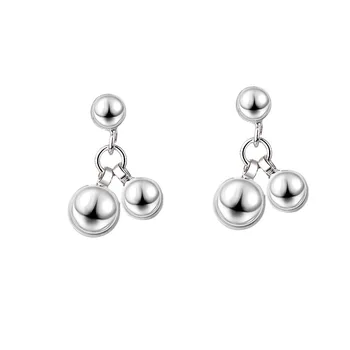 

925 Solid Sterling Silver Round Bead Ear Piercing Stud Earrings for Girls Women Fashion Jewelry Pendientes EH1051