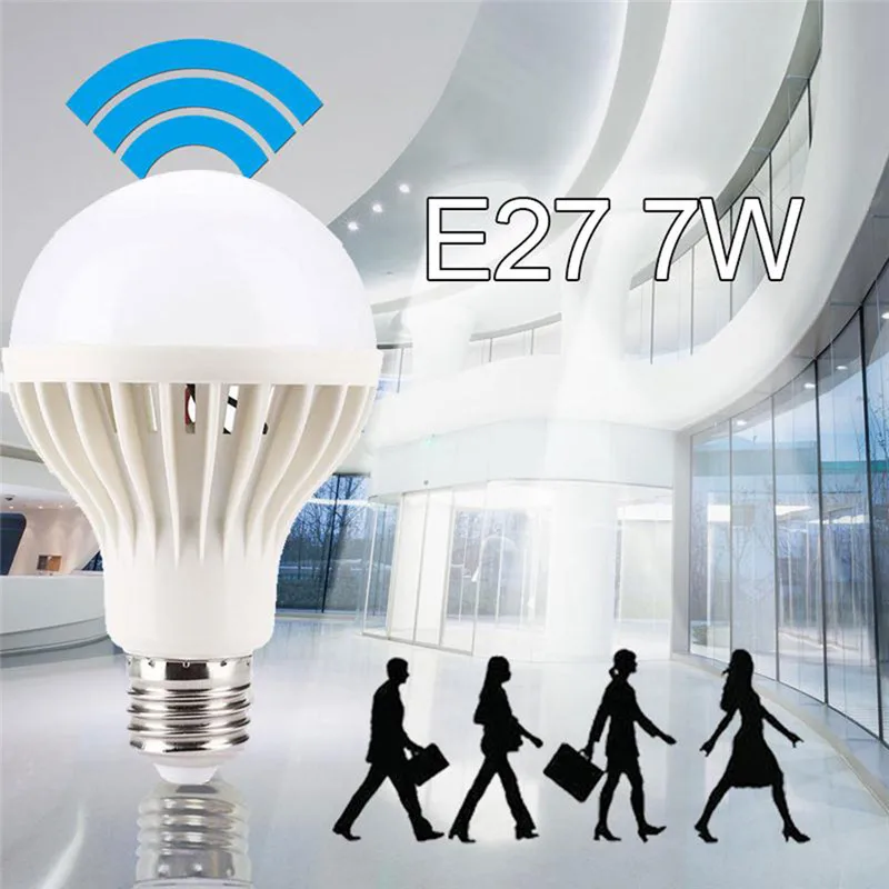 

1PC Smart Sound+PIR Motion Sensor LED Lamp Light 7W E27 220V Induction Bulb Stair Hallway Night light White Color