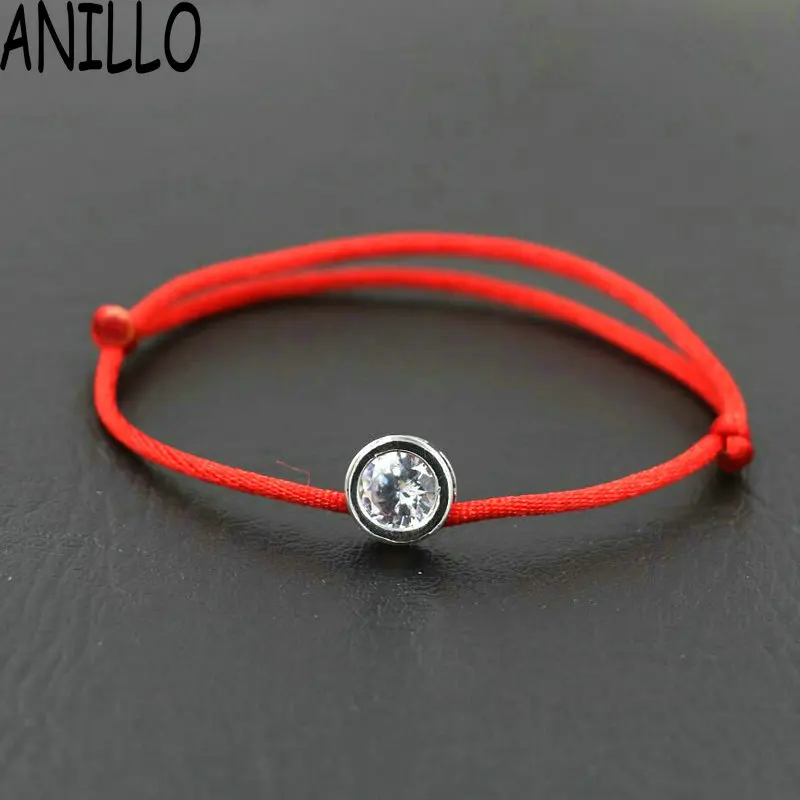 

ANILLO Simple Fashion Women Charm Bracelet Round Cubic Zirconia Lovers Lucky Red Rope Thread String Bracelets Adjustable Jewelry