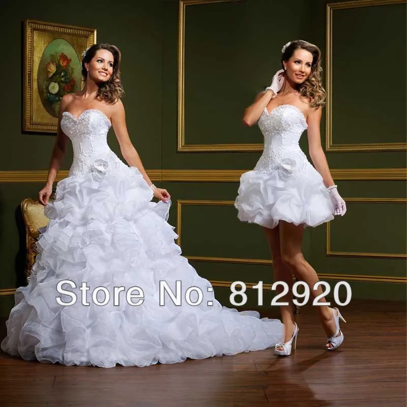 

A-line Charming Elegant Two 2 Pieces Sweetheart Organza Ruffles Detachable Skirt Wedding Dress
