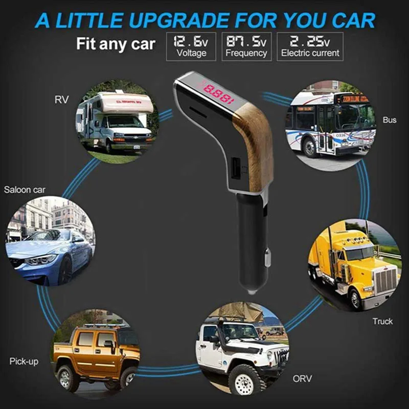 VicTsing Car Bluetooth Mp3 Player FM Transmitter Red Screen Mp3 Music Player USB Car Charger 5V 3.1A 1A Bluetooth Mp3 Player Kit (8)