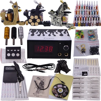 

3 top complete tattoo machine set cosmetic permanent makeup gun tip needles grip kit