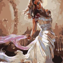 Красивое белое платье невесты по номерам Современная Настенная художественная ручная роспись маслом на холсте для украшение для дома, безрамочные картины