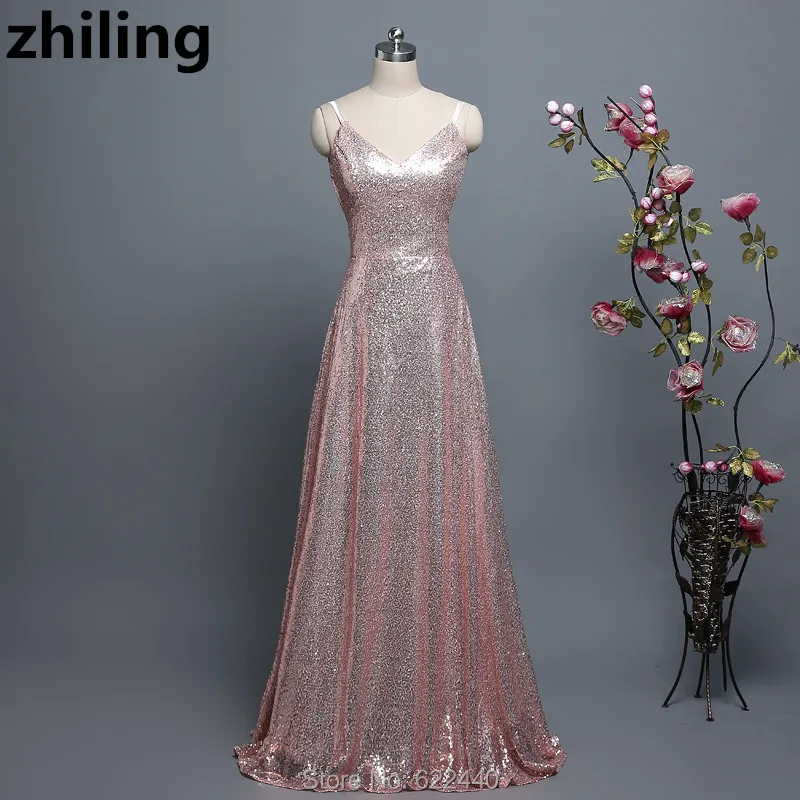 

Sexy V-neck Spaghetti Straps Evening Dresses Sequined Evening Party Dress Women Formal Gowns Custom Size Color