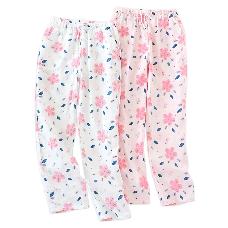 Fresh flower women sleep bottoms 100 gauze cotton cozy summer pajamas