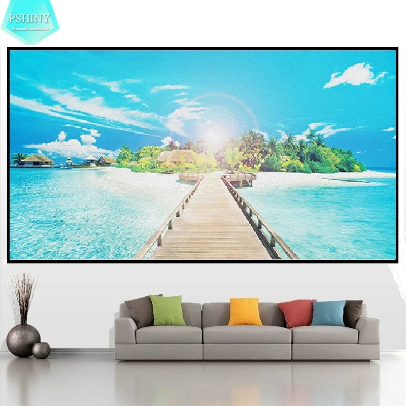 

PSHINY 5D DIY Diamond embroidery Holiday Island Picture Full Mosaic Square rhinestone Scenic Diamond painting cross stich