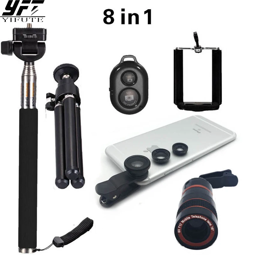 

New 8X Zoom Lenses for Smartphone Telephoto Telescope Lens Fisheye Lenses Wide Angle Macro Lens Selfie Stick Monopod Mini Tripod