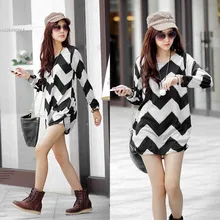 Big Size Women Stripes Crewneck Long Sleeve Casual Loose Sweater Knitted Tops 25