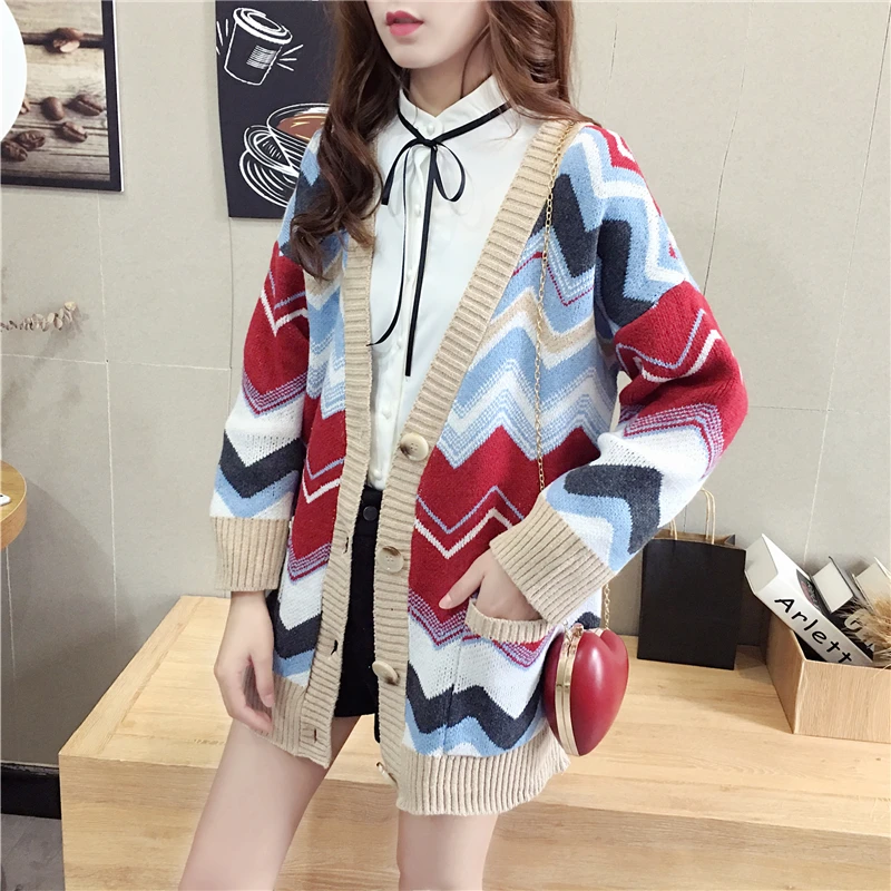 

New 2019 Autumn Korean Style Women Sweaters Loose Knitted Cardigans Casual Long Sleeve Outerwear V-Neck Open Stitch Sweaters