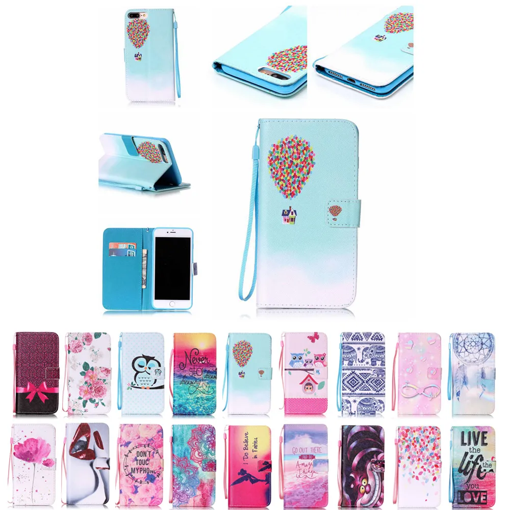 

Flip case For Iphone 7 8 Owl flower Elephant Painting pattern Flip Stand Case For Iphone 7plus 8plus Wallet Magnetic Cover card