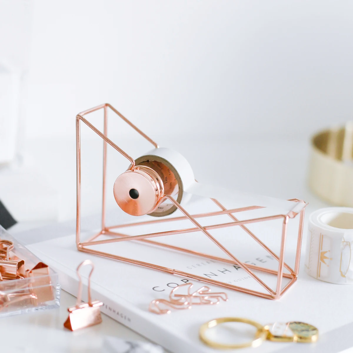 

1 Piece Simple Rose Gold Tape Dispenser Creative Notebook Journal Tape Cutters Stationery