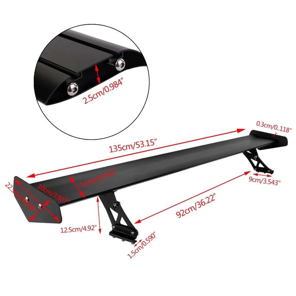 53,15 ''135 см регулируемый легкий алюминиевый Универсальный тюнинг заднего автомобиля Седан GT Крыло гоночный спойлер черный зажим крышка багажника