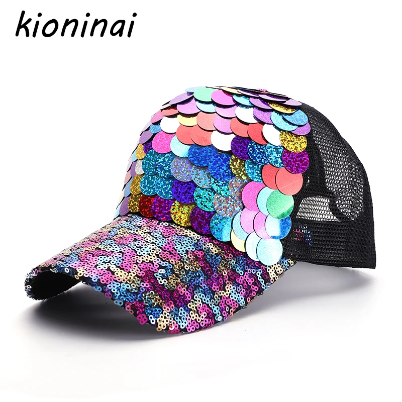 Kioninai 2018 новый хип-хоп Кепки пайетки Бейсбол Для женщин Snapback Gorras многоцветный