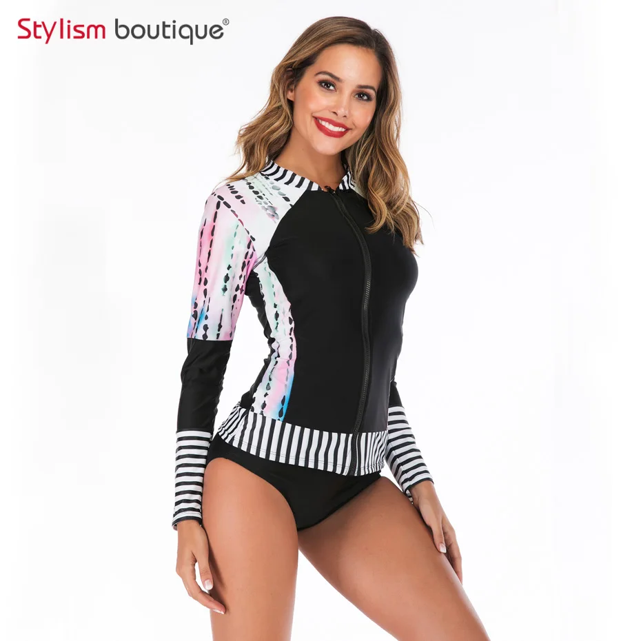 New Rashguard Padded Long Sleeve Swimsuit Surfing Rash Guard Women Two Piece Swimwear Separate Tankini Sport Bathing Suit