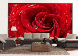 Оптовая Продажа Романтический красная роза капли воды 3D стены фото обои для ТВ Задний план и свадьбы комнате 3D настенные фрески фреска