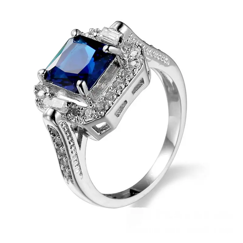 New fashion women's jewelry square blue zircon ring pop