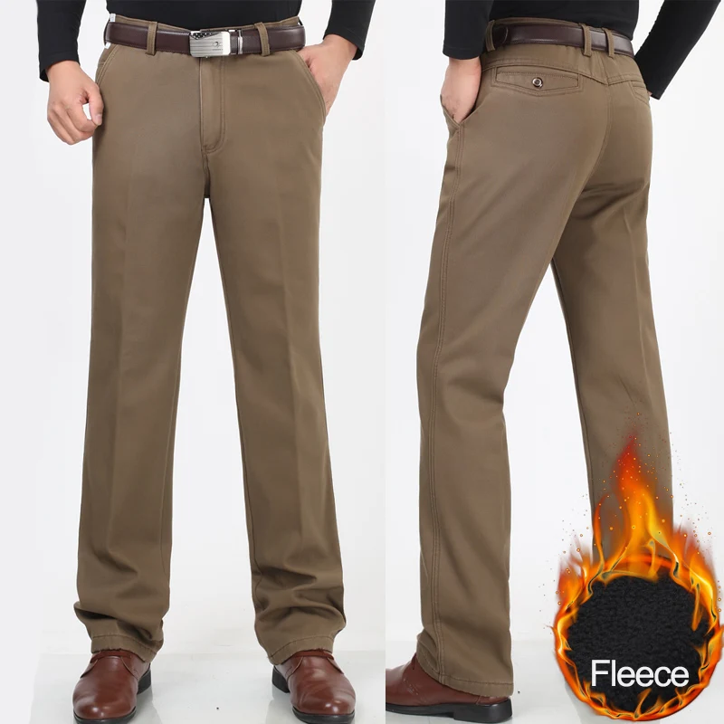 

2018 Winter Pants Men Thicken Fleece Casual Straight Long Male 100% Cotton Trousers Warm Pants Plus size 40 42