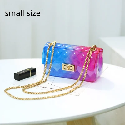 Clear Colorful Transparent jelly Bag Gradient Candy Color Crossbody Bags Designed Ladies Shoulder Chain Messenger Bag - Цвет: blue pink small